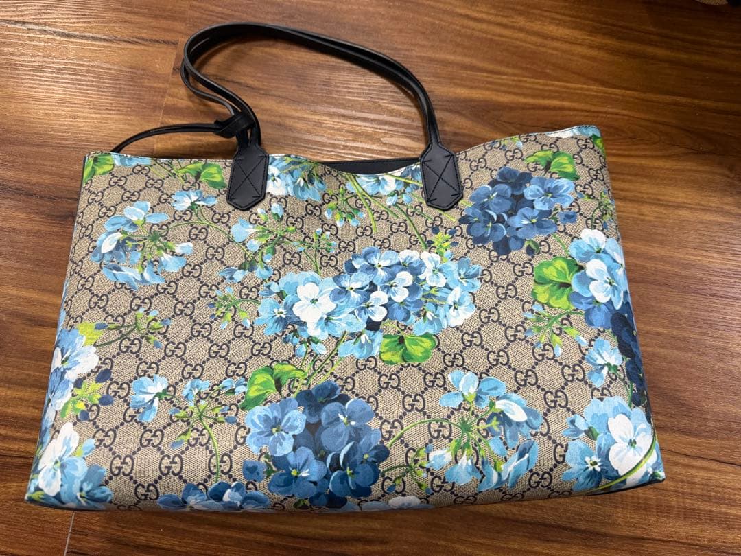GUCCI GGブルームス　 花柄トートバッグ　ブルー　 リバーシブ
