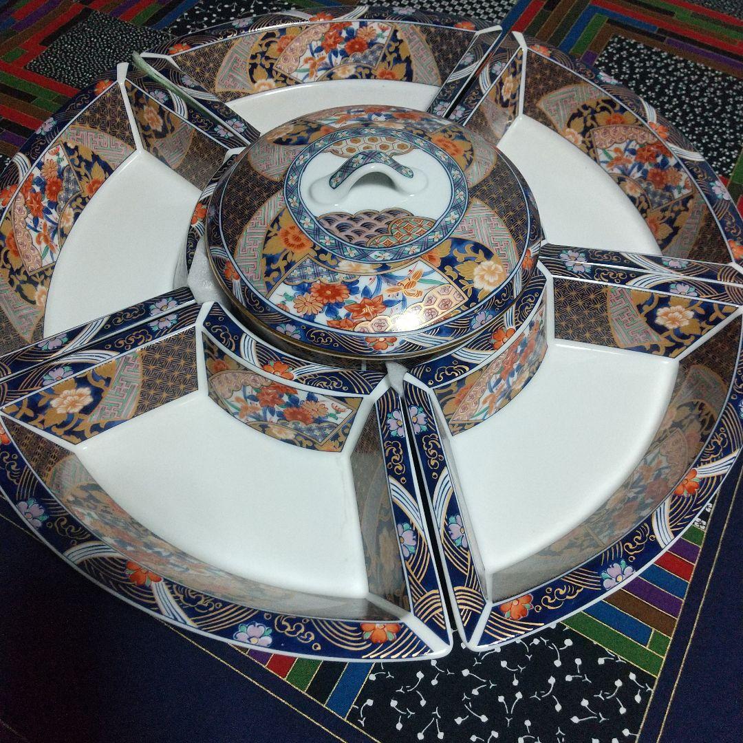 【未使用品】有田焼◇古伊万里金彩 吉祥紋花文様◇絢爛豪華 回転式オードブル皿