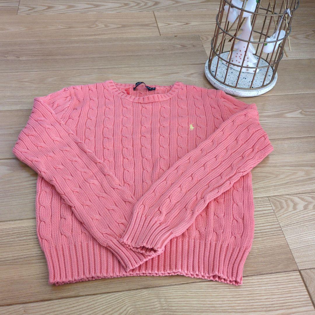 ポロ ケーブル編み ピンク セーター