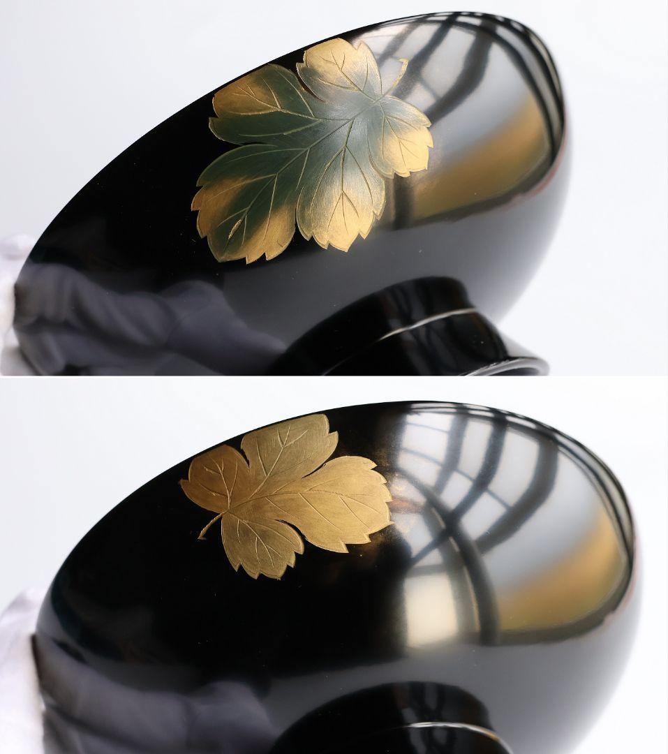 【CM366】輪島塗 塩徳屋漆器店 沈金 菊尽 煮物椀 五客 木製漆器 黒塗