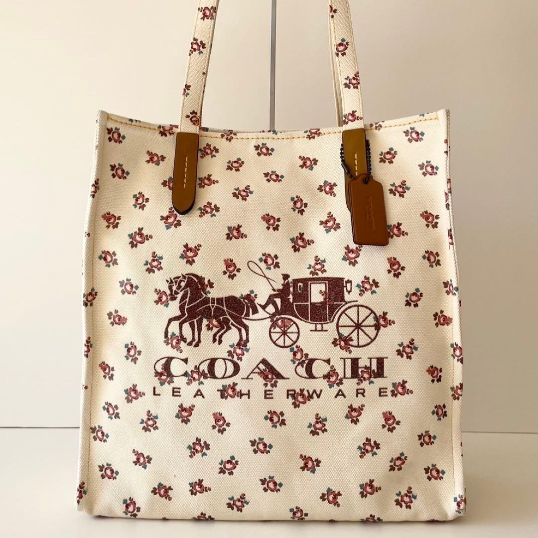 【極美品】COACH トートバッグ 花柄 ホース アンド キャリッジ 馬車 A4