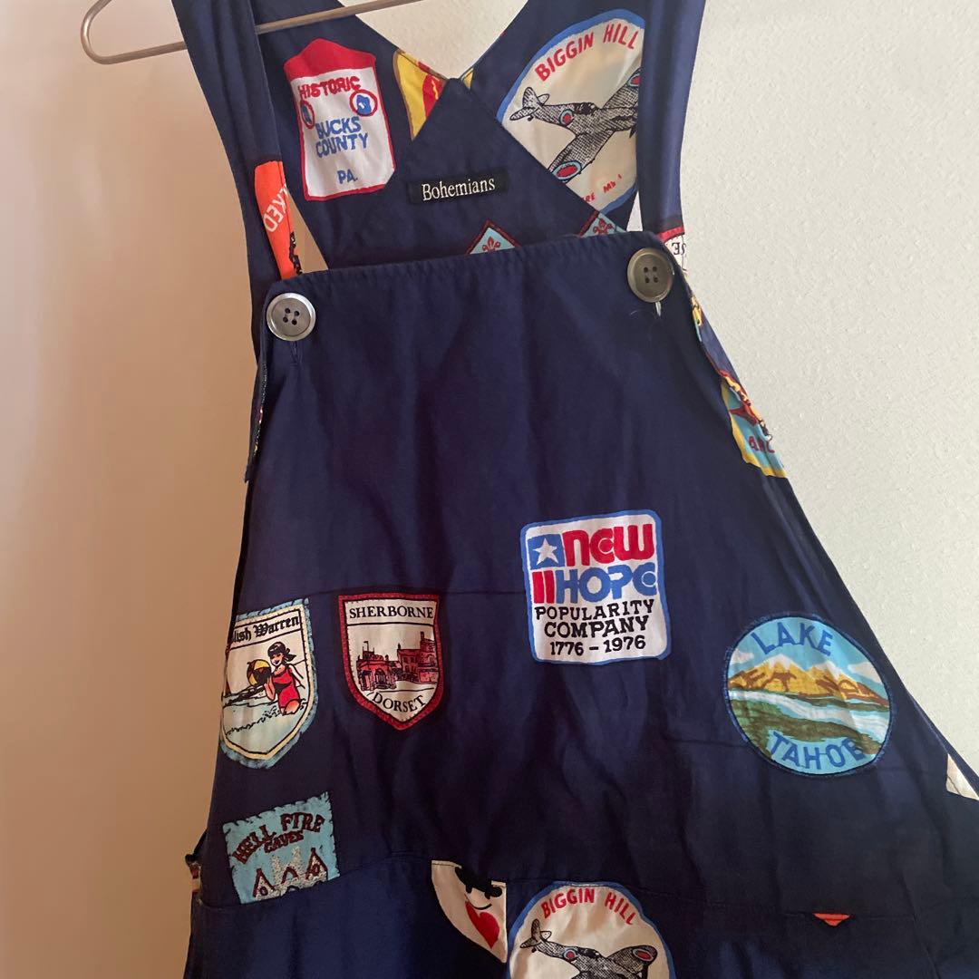ボヘミアンズネイビー サロペット パッチワーク刺繍　オーバーオール別注