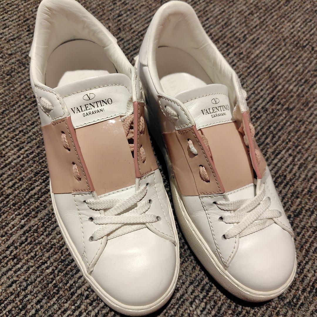 VALENTINO ヴァレンティノ オープンレザースニーカー ホワイト×ピンク