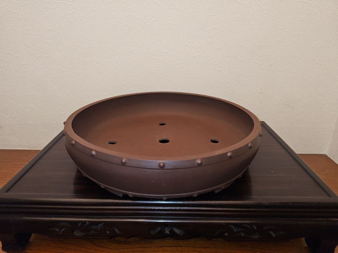茶色 陶器 盆栽鉢 直径約42.5cm　寶山　落款あり