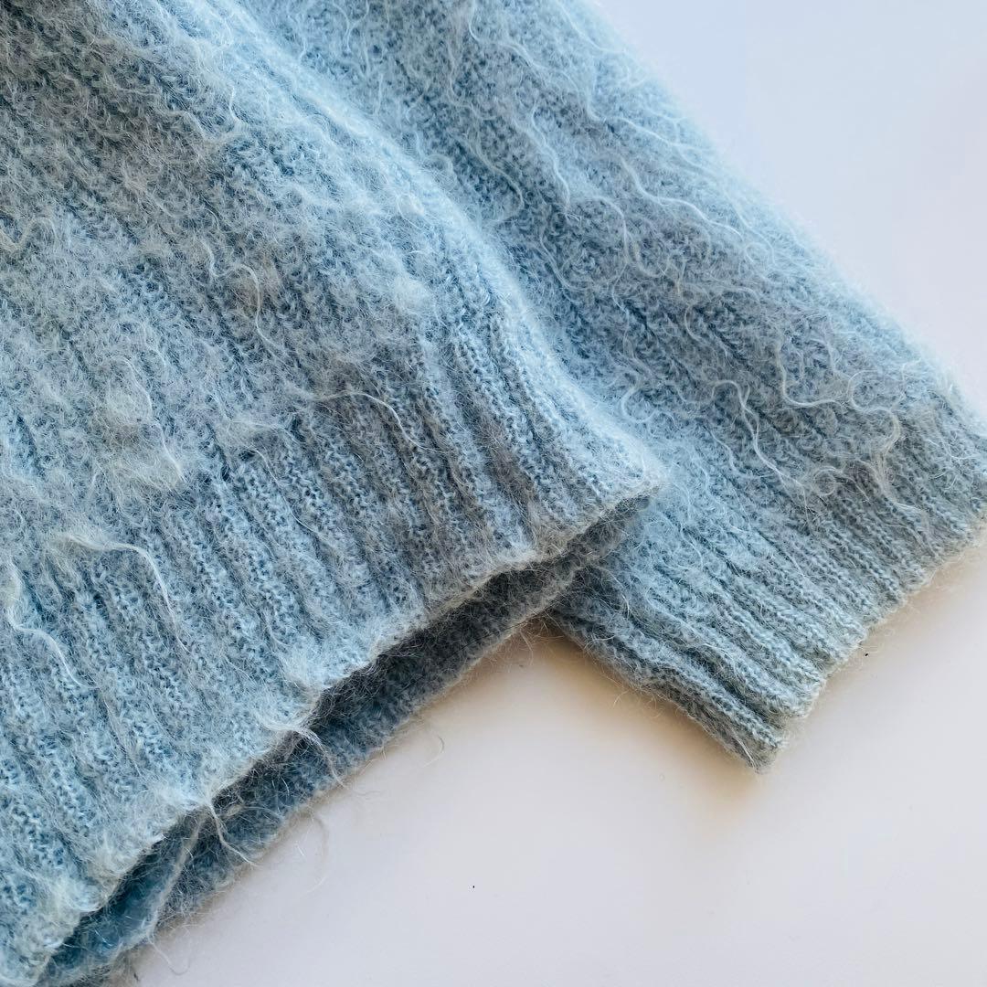 UNUSED ライトブルー ニットカーディガン Vネック モヘヤ55%