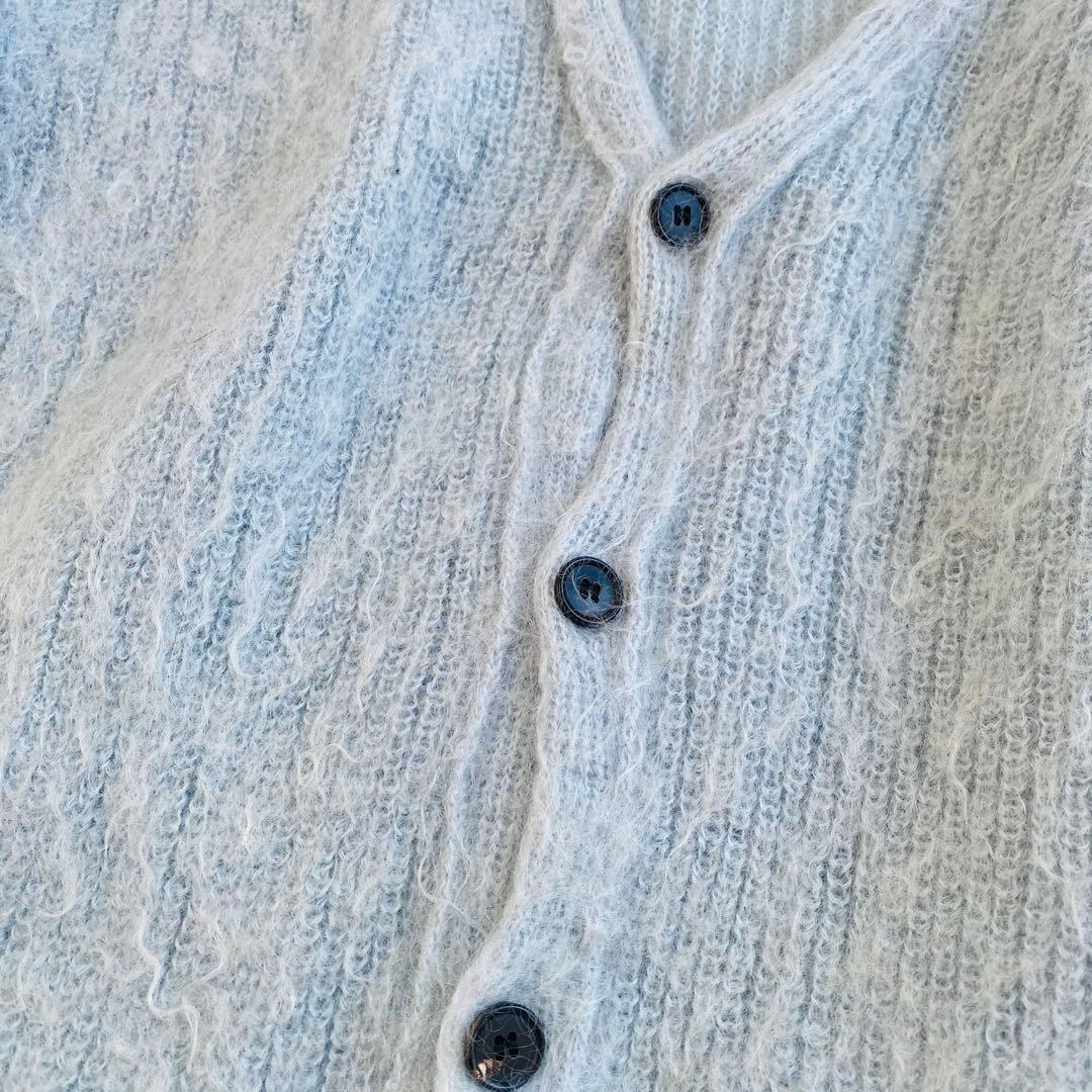 UNUSED ライトブルー ニットカーディガン Vネック モヘヤ55%