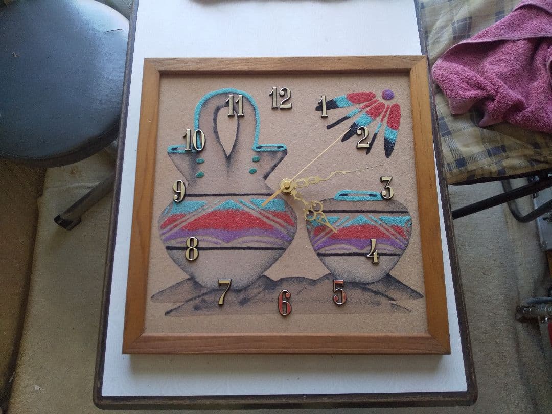 ネイティブアメリカンインディアンアート サンドペイント掛け時計 サウスウエスタン