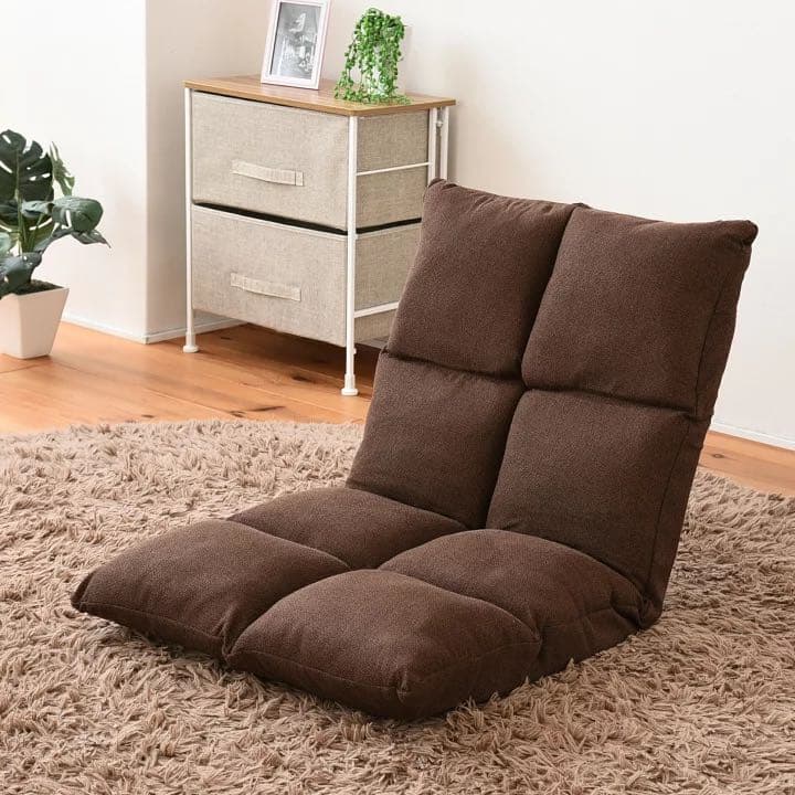 日本製　４２段階リクライニング式　高反発折りたたみ座椅子ブラウン座イス