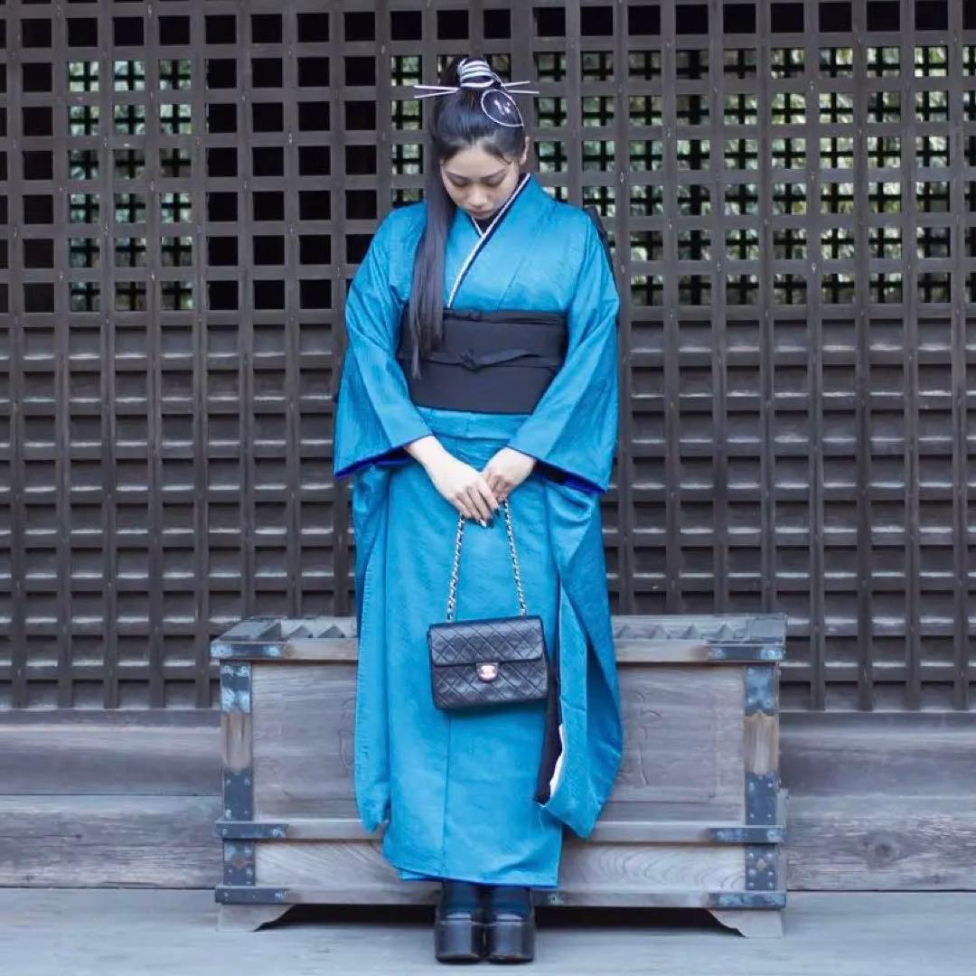 再開！！成人式振袖フルセット　無地　青　一点物