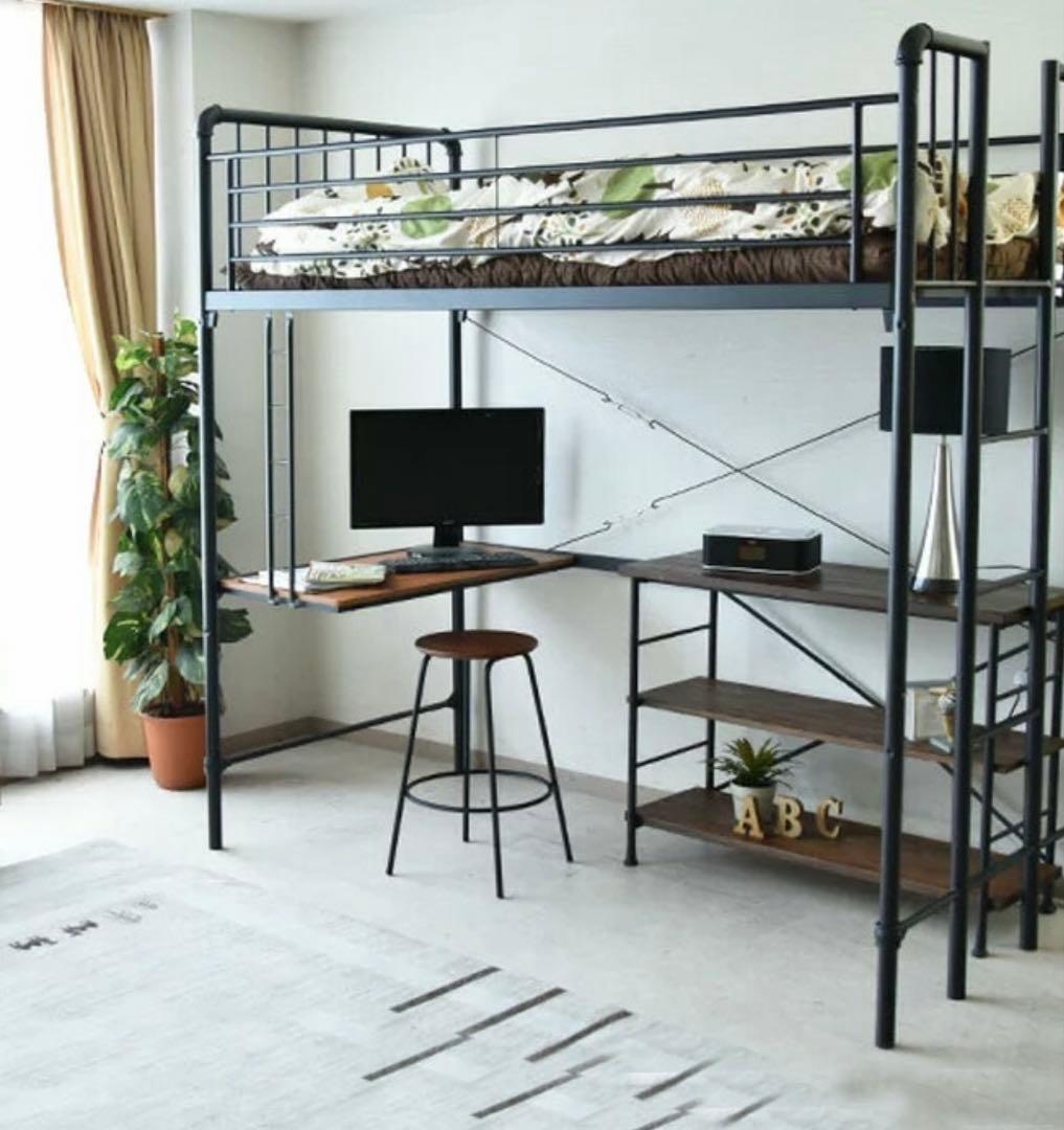 【KRF by かおるちゃん農園】ロフトベッド デスク付き ブラック2台