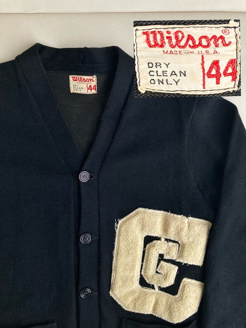 希少 60s ビンテージ Wilson 黒 レタード カーディガン USA製