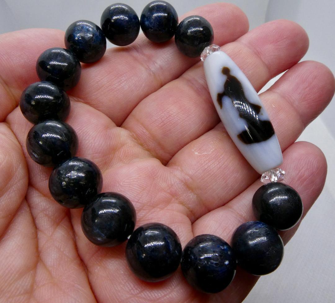 【願望達成】如意観音天珠(白天珠)とラブラドライトのブレスレット