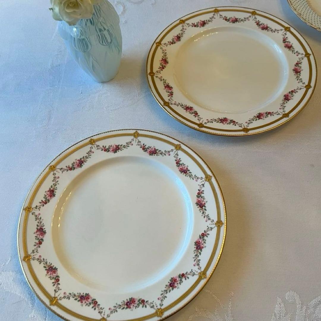 【ローズ ガーランド】美品 英国アンティーク エインズレイ　金彩　大皿　2枚