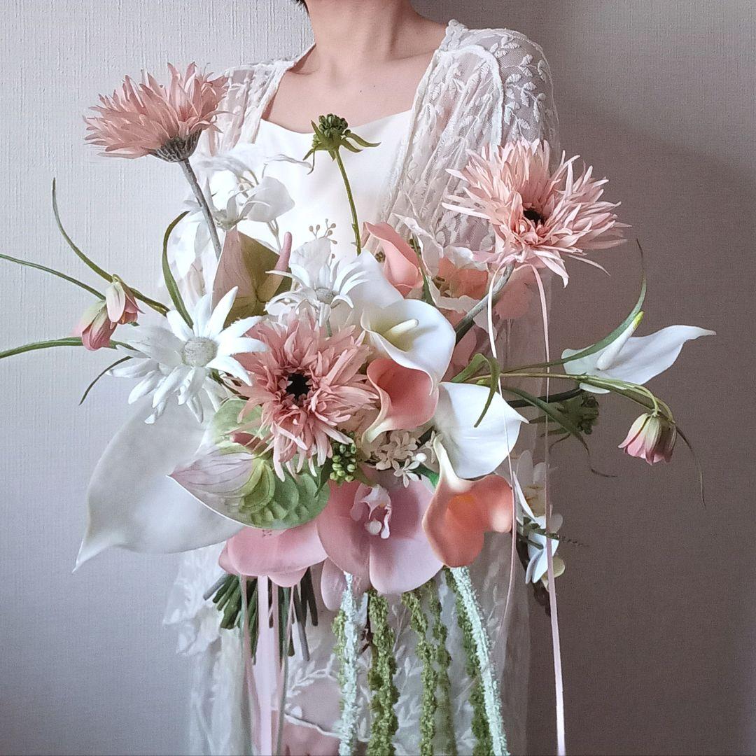 ガーベラ　アマランサス　パステル　ウェディングブーケ　アーティフィシャルフラワー