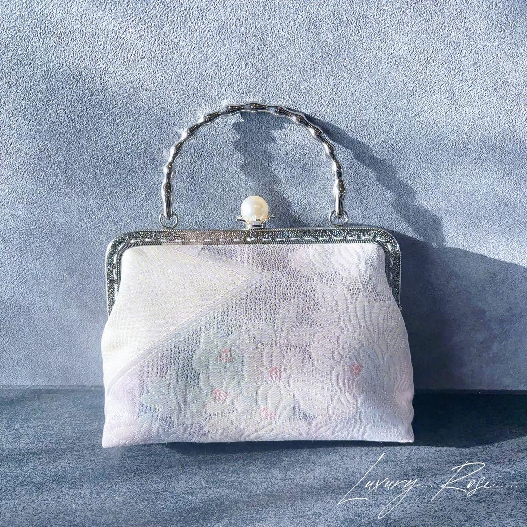 新作ミルキースノーパープル♡優しい可憐な花、、、高級西陣織帯地で上品帯地バッグ