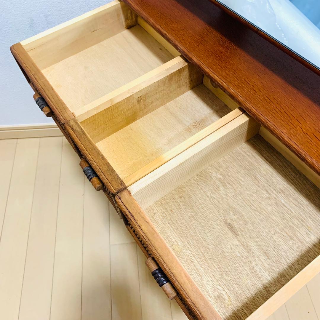 希少　ラタン　ドレッサー　家具　籐　鏡 引き出し 収納　古道具　置き型　レトロ