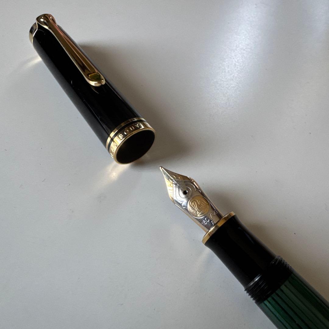 ペリカン 万年筆スーベレーン M800 グリーンストライプ緑縞 Fニブ 細字