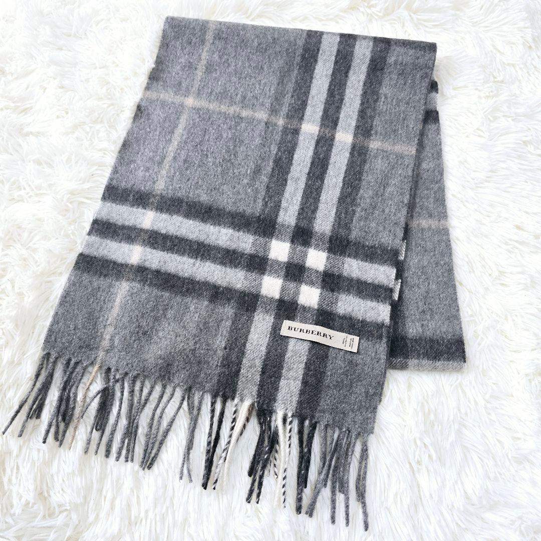 極美品✨カシミヤ100% バーバリー メガチェック マフラー グレー