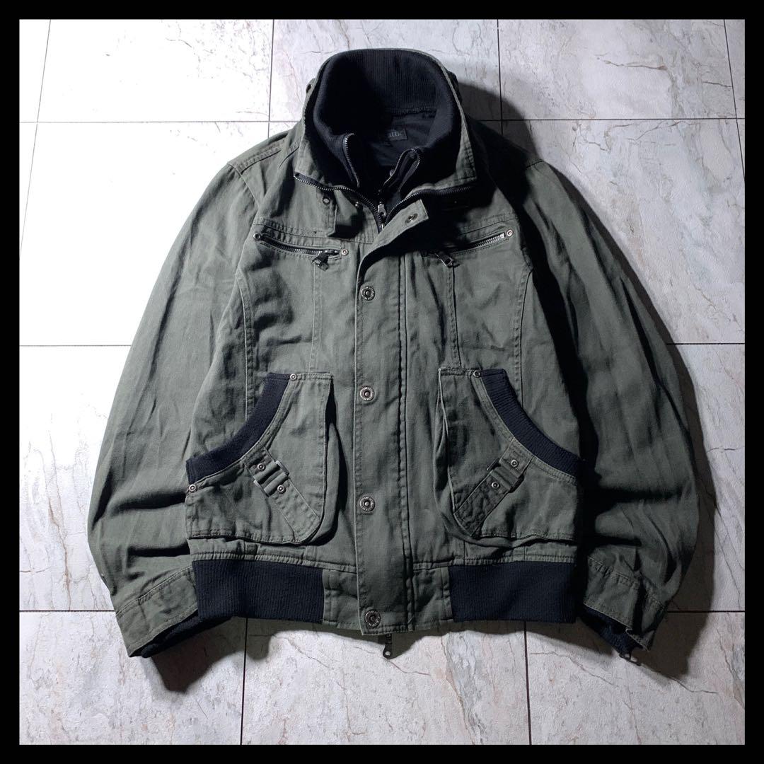 00s archive 短丈 ギミック Wジップ ミリタリージャケット Y2K