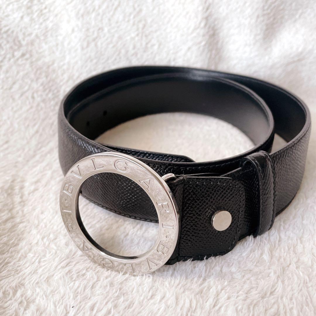 BVLGARI ブルガリ サークルロゴ レザーベルト ブラック 黒　刻印　革