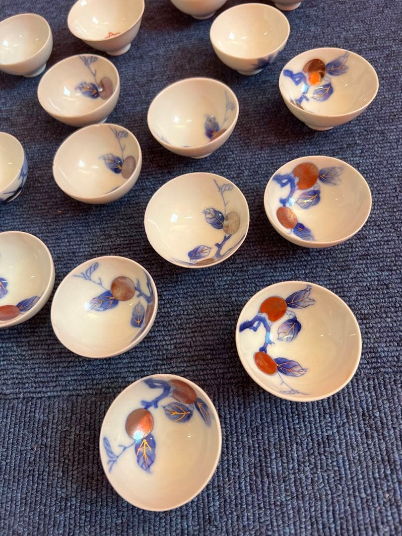 1119  深川製磁　有田焼　柿紋　猪口　19客　まとめ売り