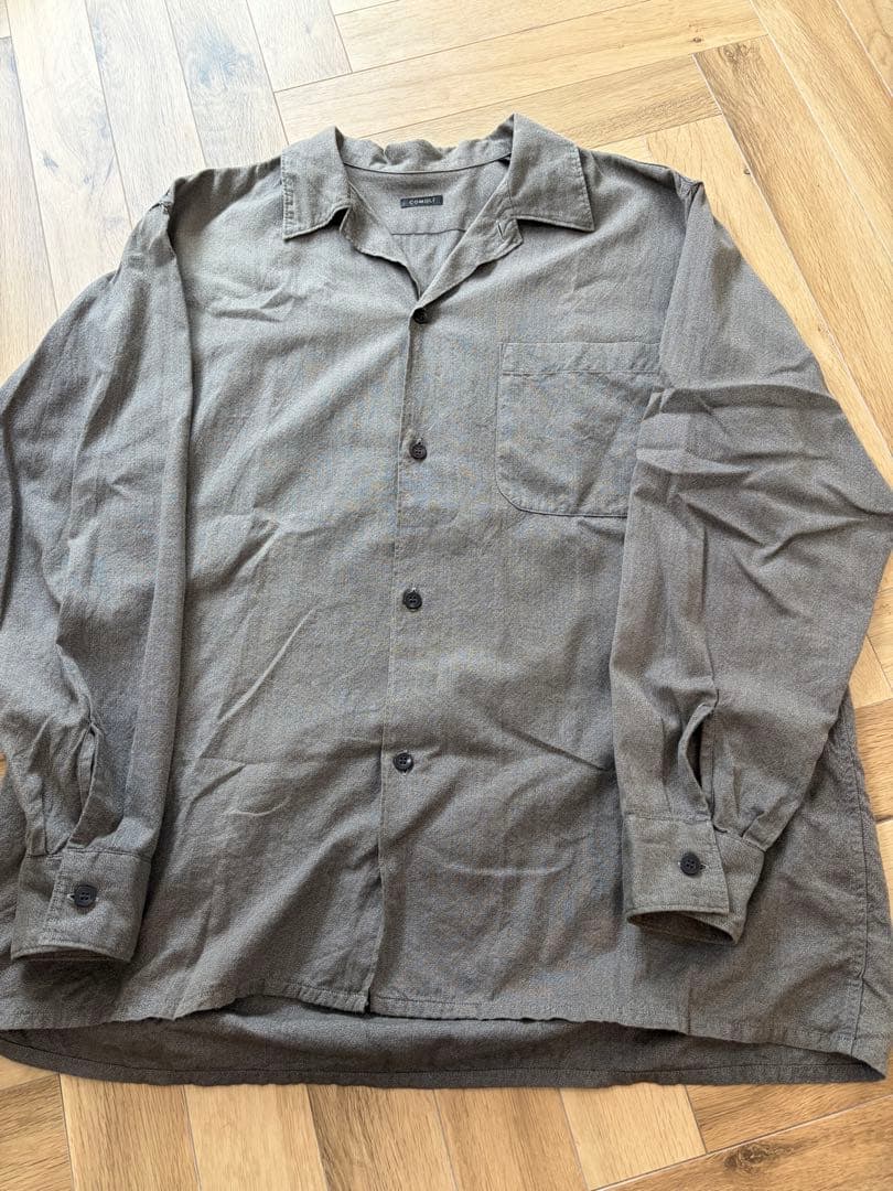 美品　22ss COMOLI コモリ　ヨリ杢オープンカラーシャツ　グレー　2
