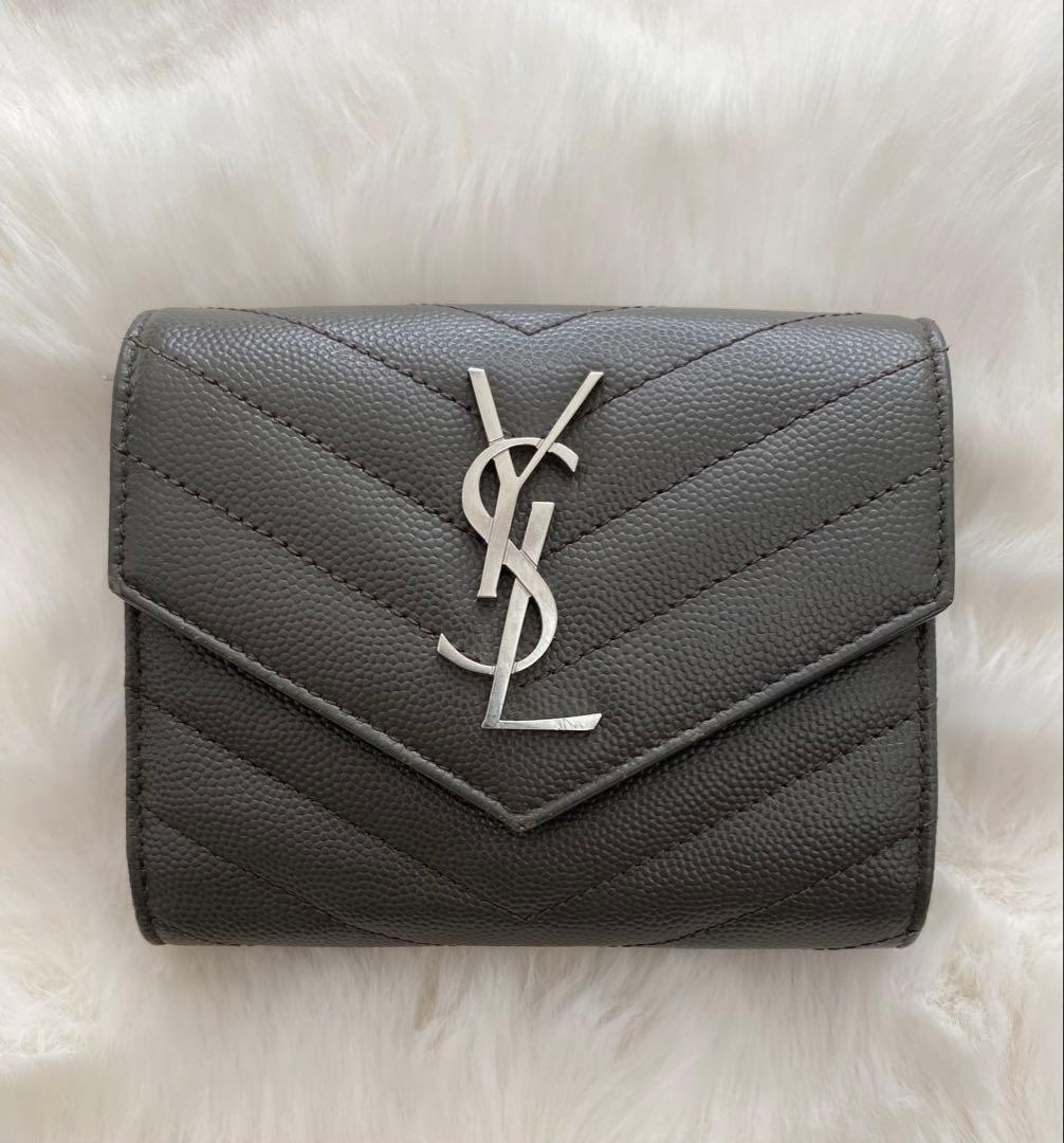 【美品】SAINT LAURENT 三つ折り財布 グレー
