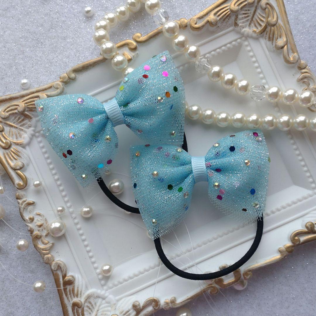 《57》ラメチュールヘアゴムセット［ブルー］