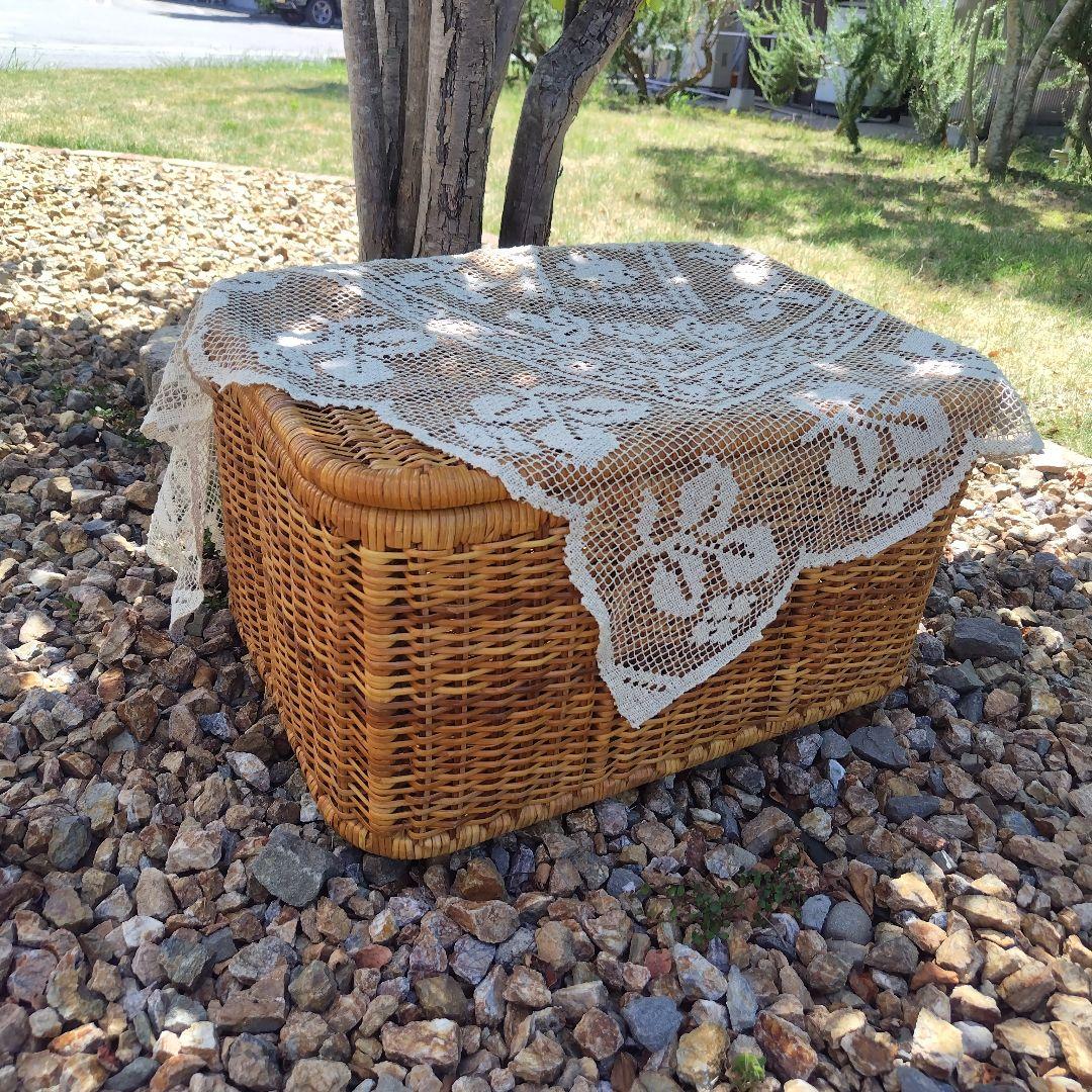 昭和レトロ 蓋付き ラタン かご 収納 籠 アンティーク ランドリー バスケット