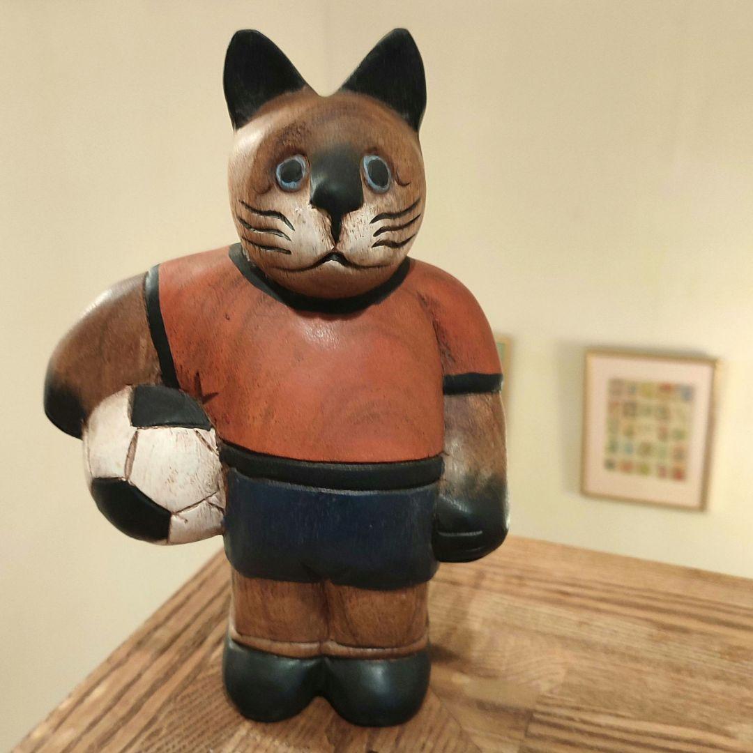 【アンティーク】木彫りの猫のオブジェ