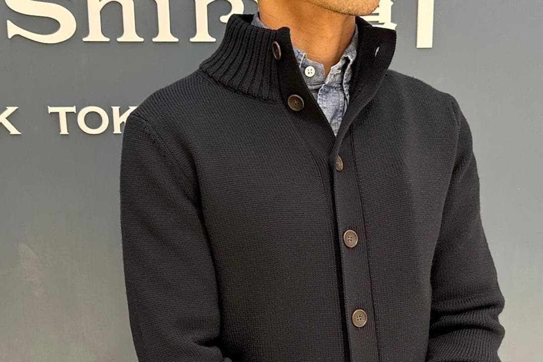 【完売人気モデル】鎌倉シャツ スタンドカラーニット ネイビー 48 NM1055