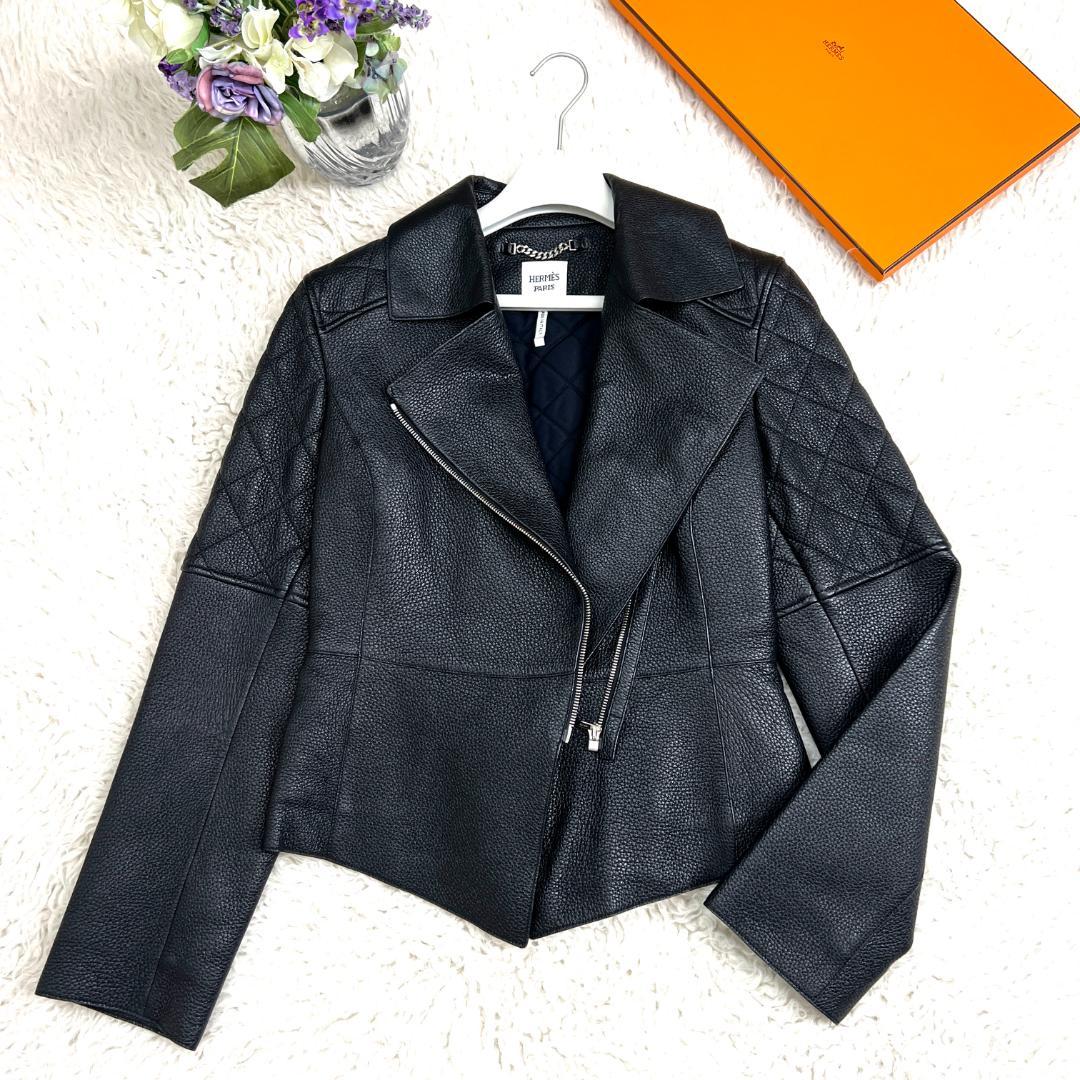 未使用タグ付★HERMES★ディアスキン★レザー★ジャケット★ライダース