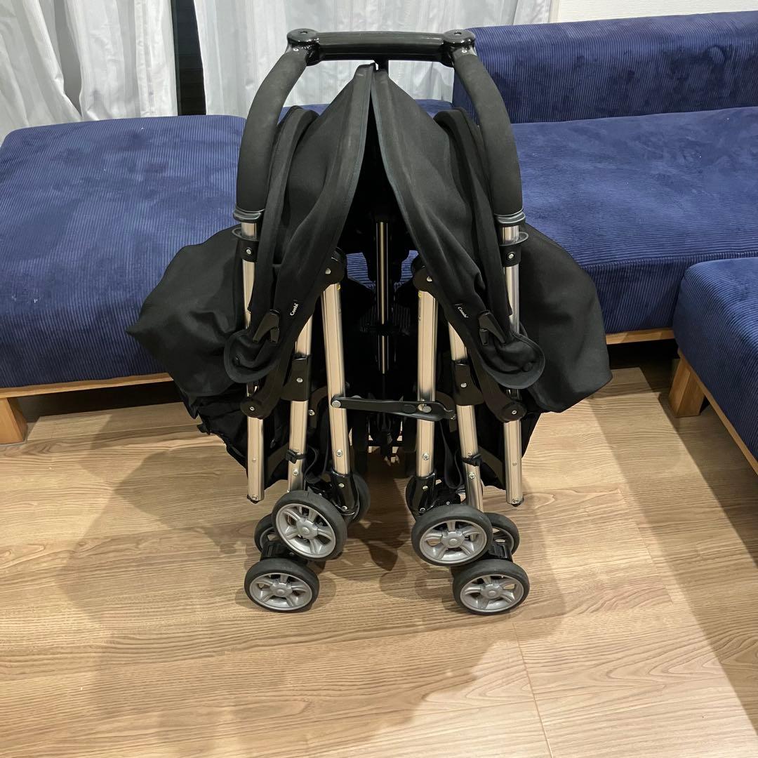 【にゃんこ】Combiコンビツインスピン　2人乗り双子ベビーカー雨カバー付