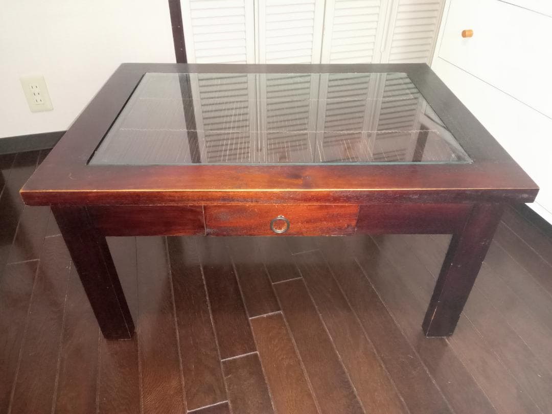 B-COMPANY ガラスローテーブル アジアン 座卓 ウッド 机 バンブー