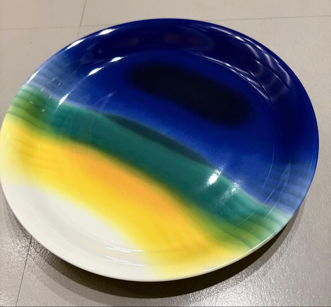 【新品未使用】九谷焼 人間国宝三代目徳田八十吉意匠 絵皿　「旭光色絵皿」