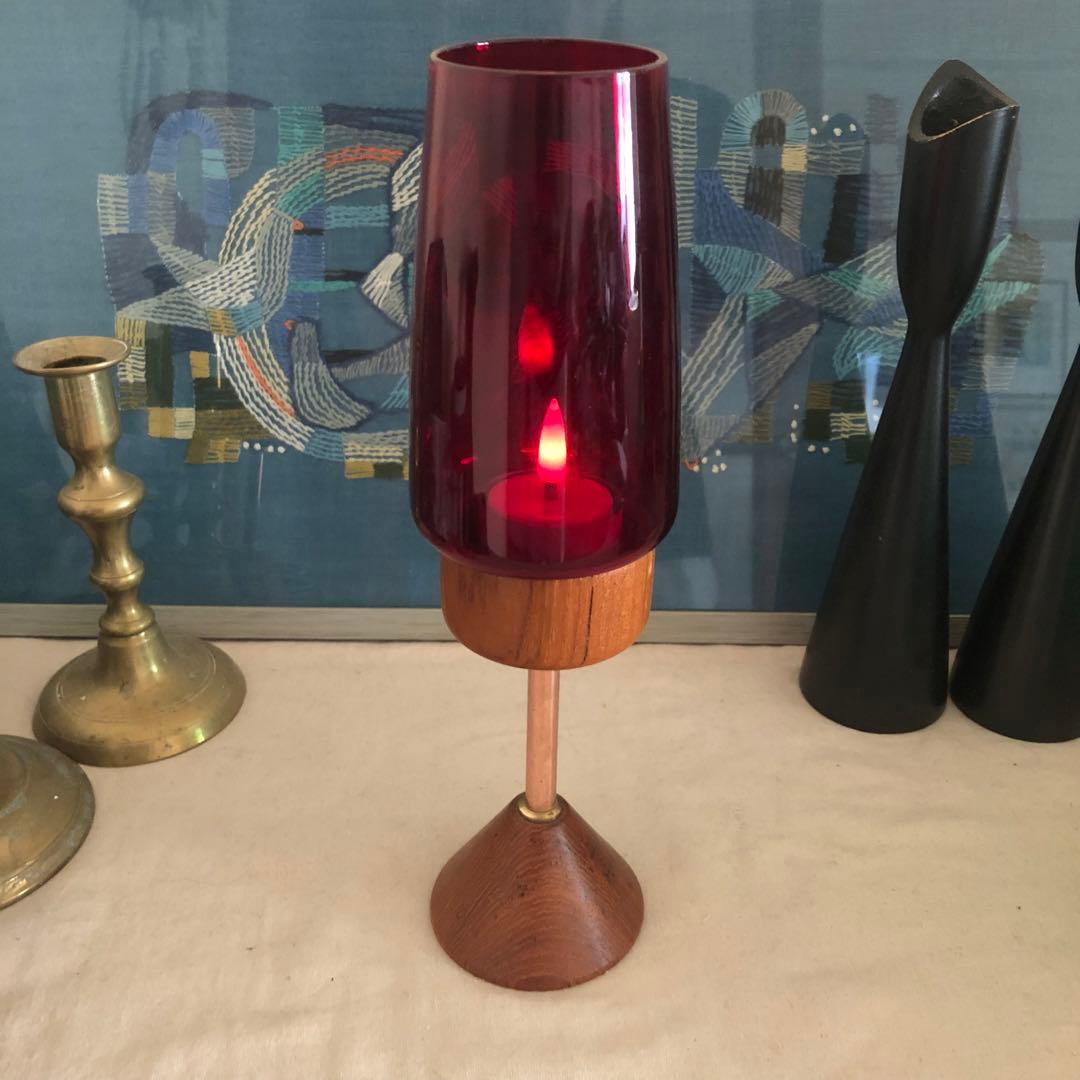 北欧　チーク材　キャンドルホルダー　red オブジェ　アンティーク