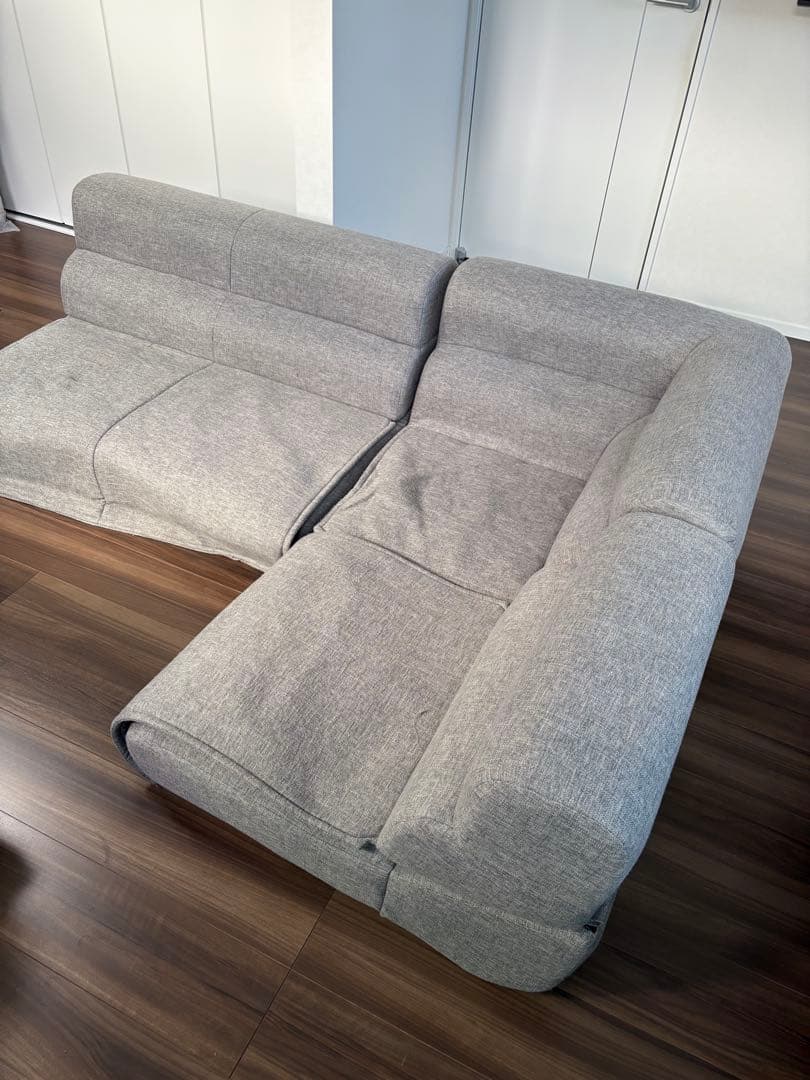 グレー ファブリック L字型ソファ