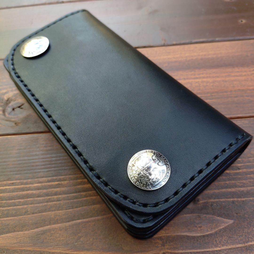 栃木オイルレザー❗️セミロングトラッカーウォレット❗️総手縫い[ハンドメイド品]