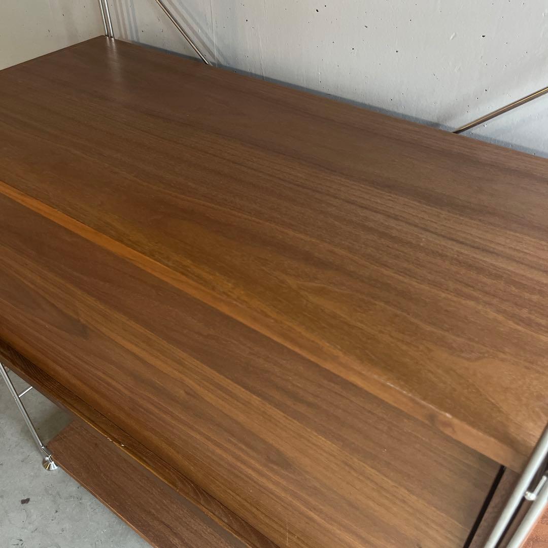 美品★無印 ステンレスユニットシェルフ　ウォールナット材棚・フラップ扉連結セット