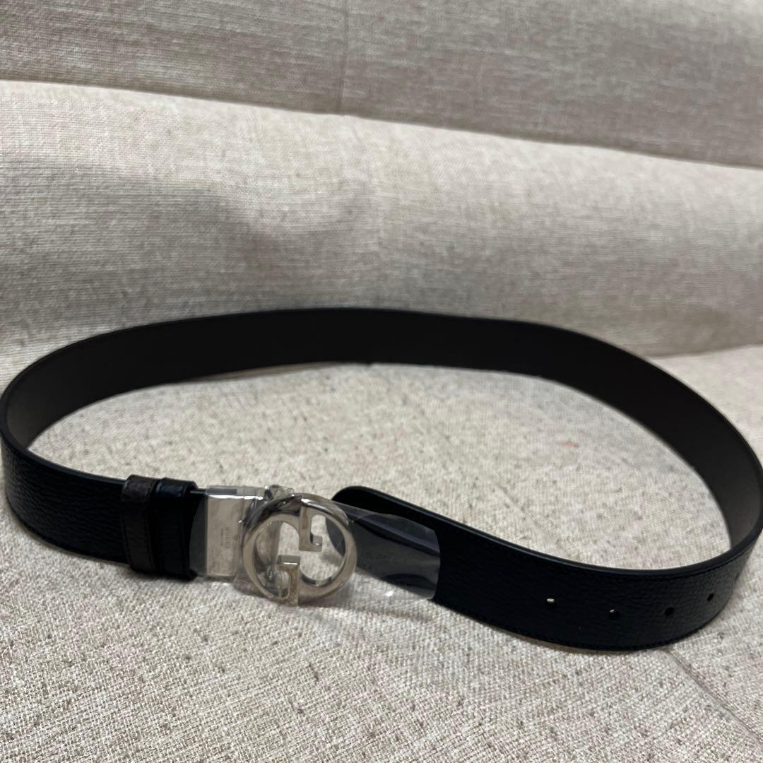 GUCCIブラックレザー Gロゴバックル ベルト
