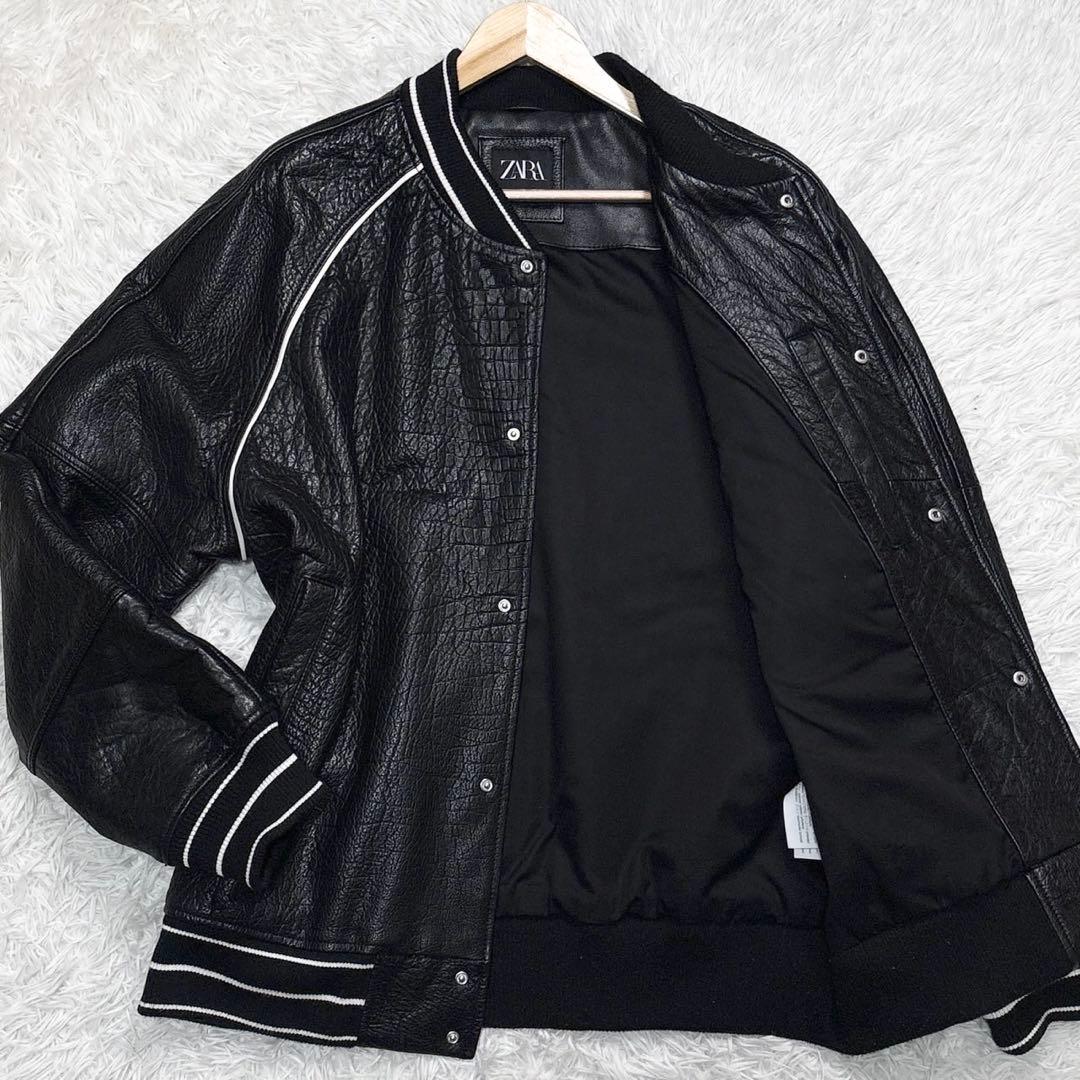 ザラ レザージャケット XL 水牛革 MA-1 リプ ブラック never