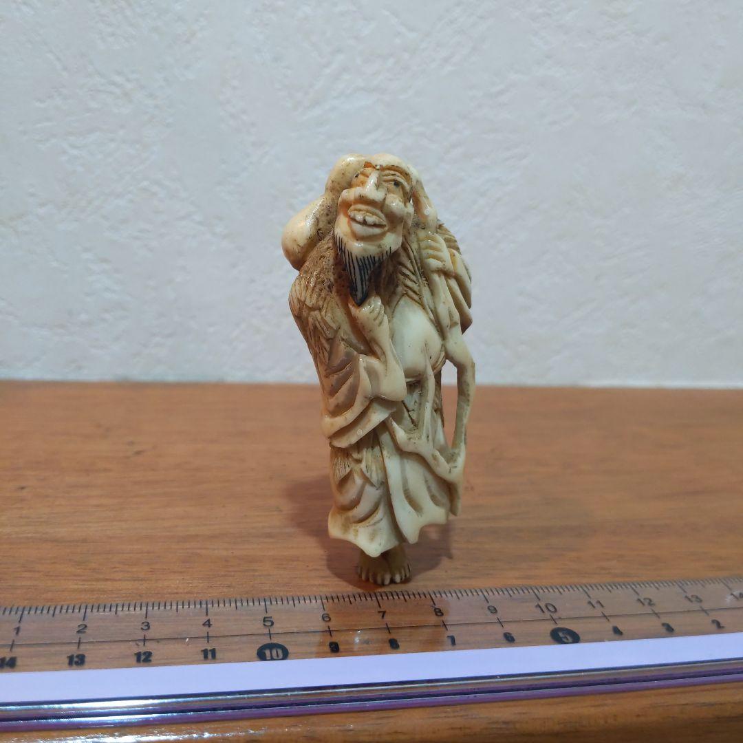 時代提物 根付 天然素材【瓢箪仙人】高さ約7.8cm 横幅約3.5cm 重34ｇ