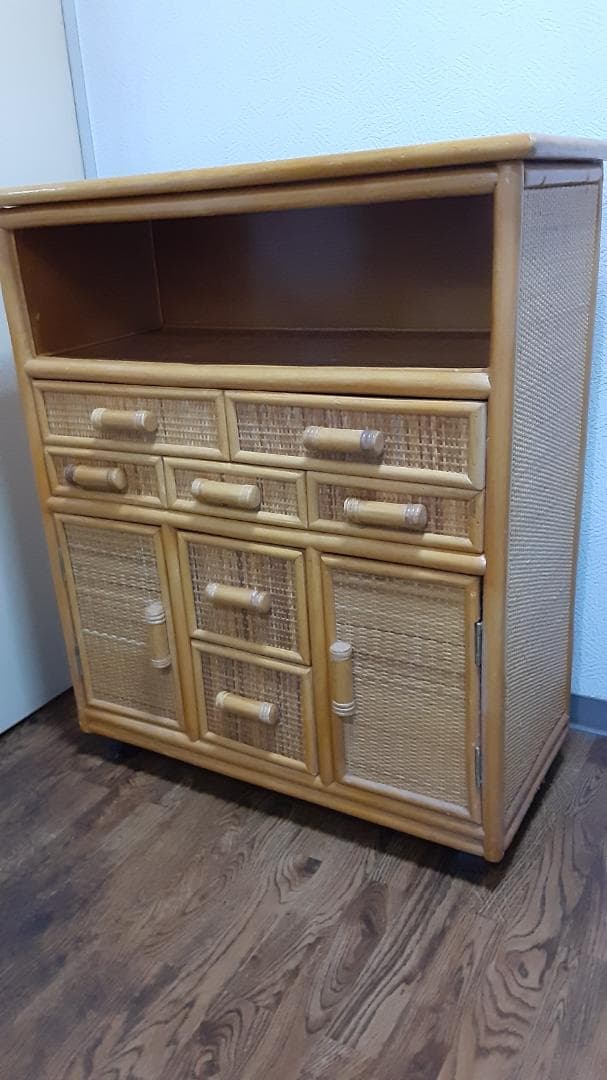 ラタン 藤 チェスト たんす テレホンラック　キャスター付