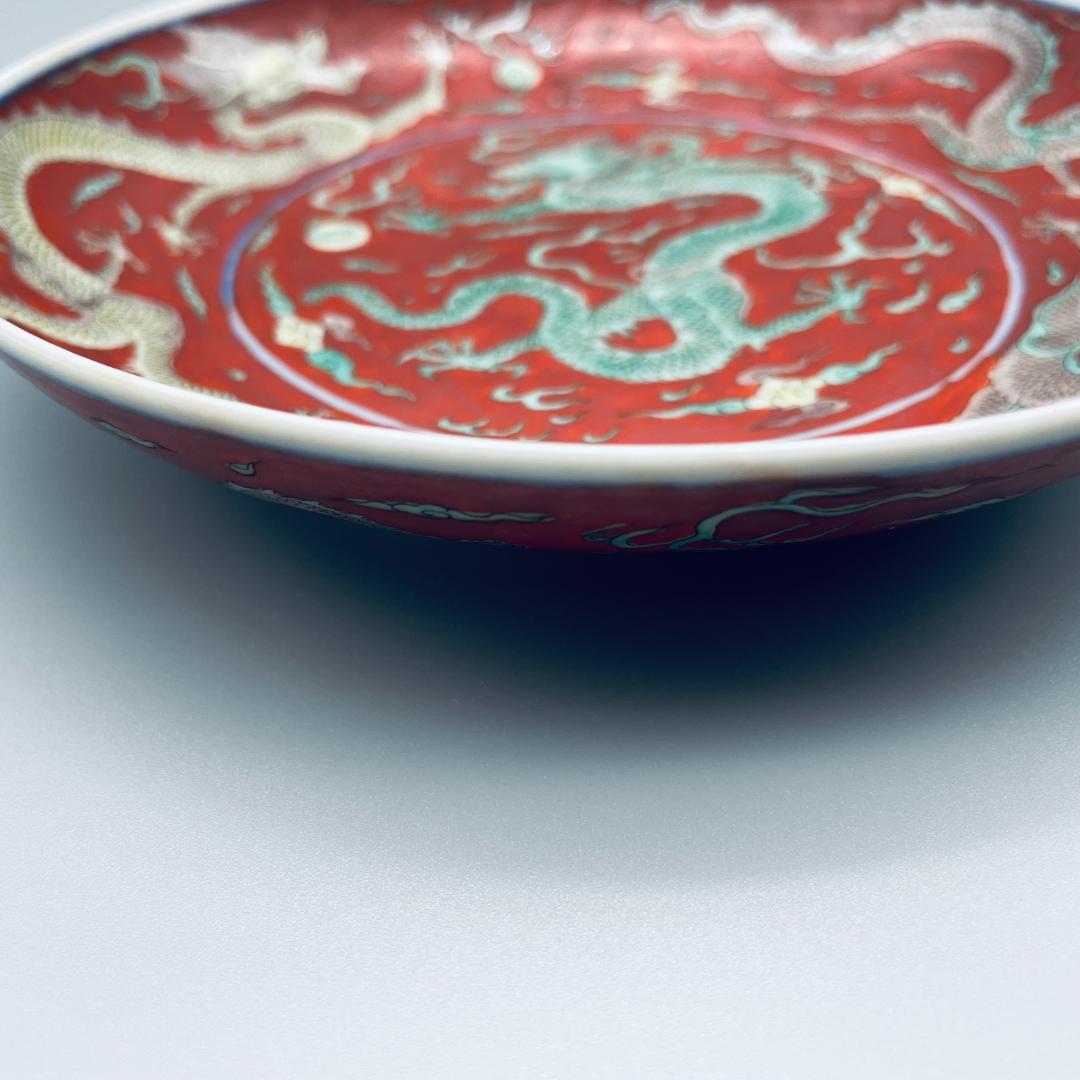 康熙官窯 五彩 五爪龍 平皿 景徳鎮 陶磁器 中国美術