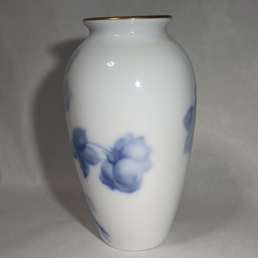 大倉陶園 23cm花瓶 ブルーローズ 陶磁器 花器 花入 青い薔薇 USED美品