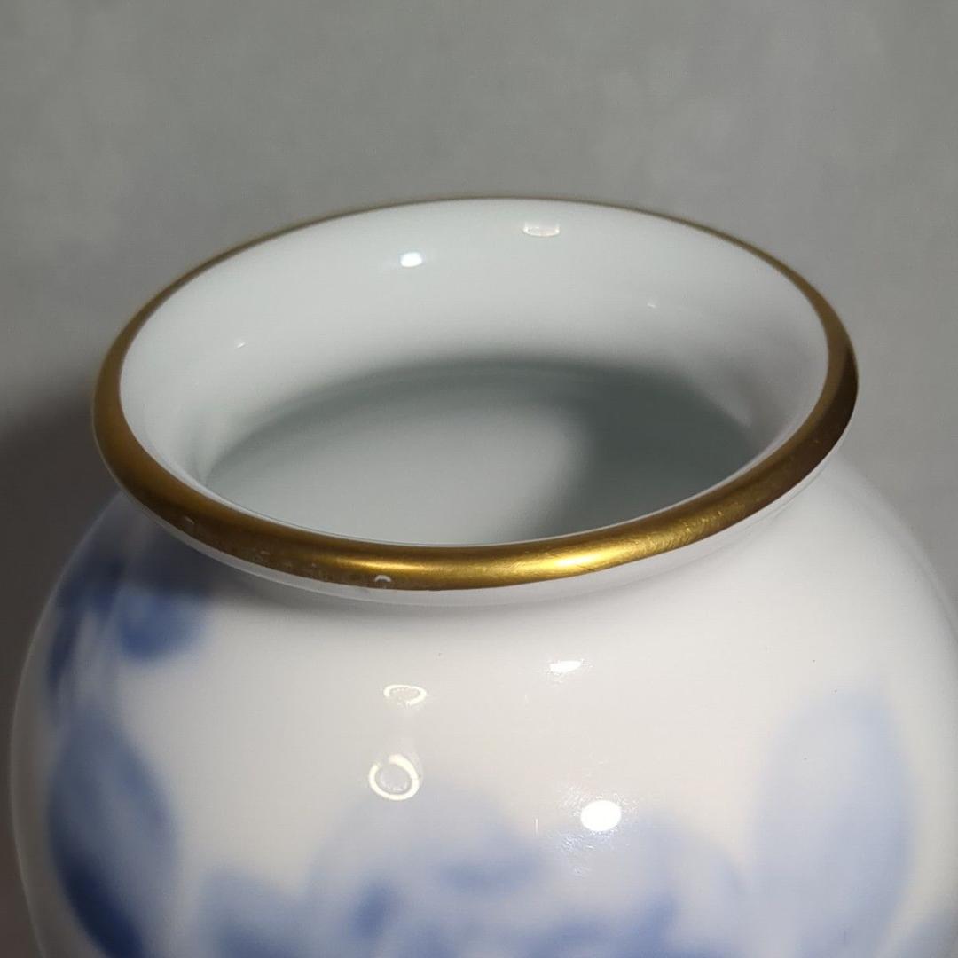 大倉陶園 23cm花瓶 ブルーローズ 陶磁器 花器 花入 青い薔薇 USED美品