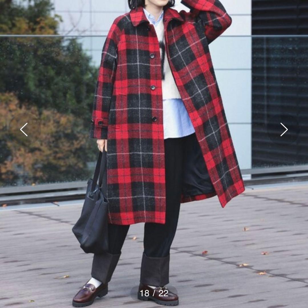 BEAMS BOYハリスツイードバルマカンコート 23FW レッドチェック