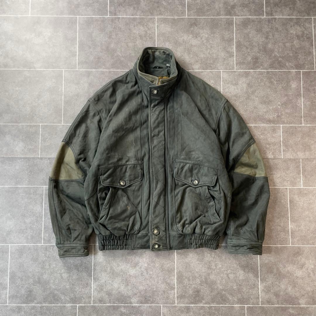 90s vintage 本革 レザージャケット スタンドカラー 2重襟 切替