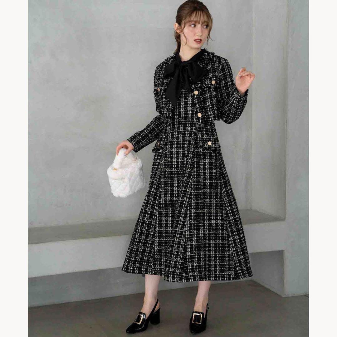 ぽ*ん様 noelaツイード マキシドレス ブラック