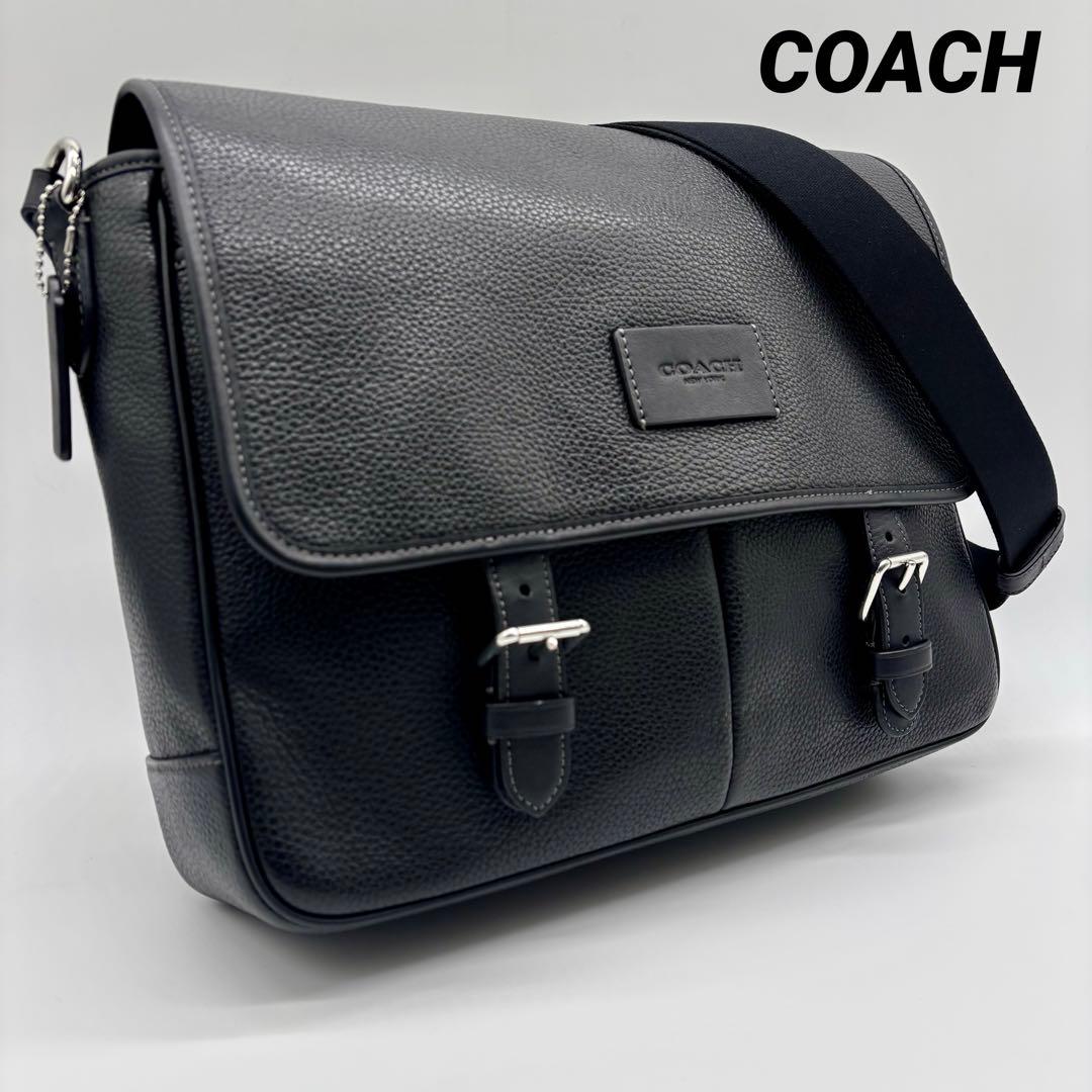 極美品 COACH ショルダー メッセンジャー バッグ レザー 黒CL952